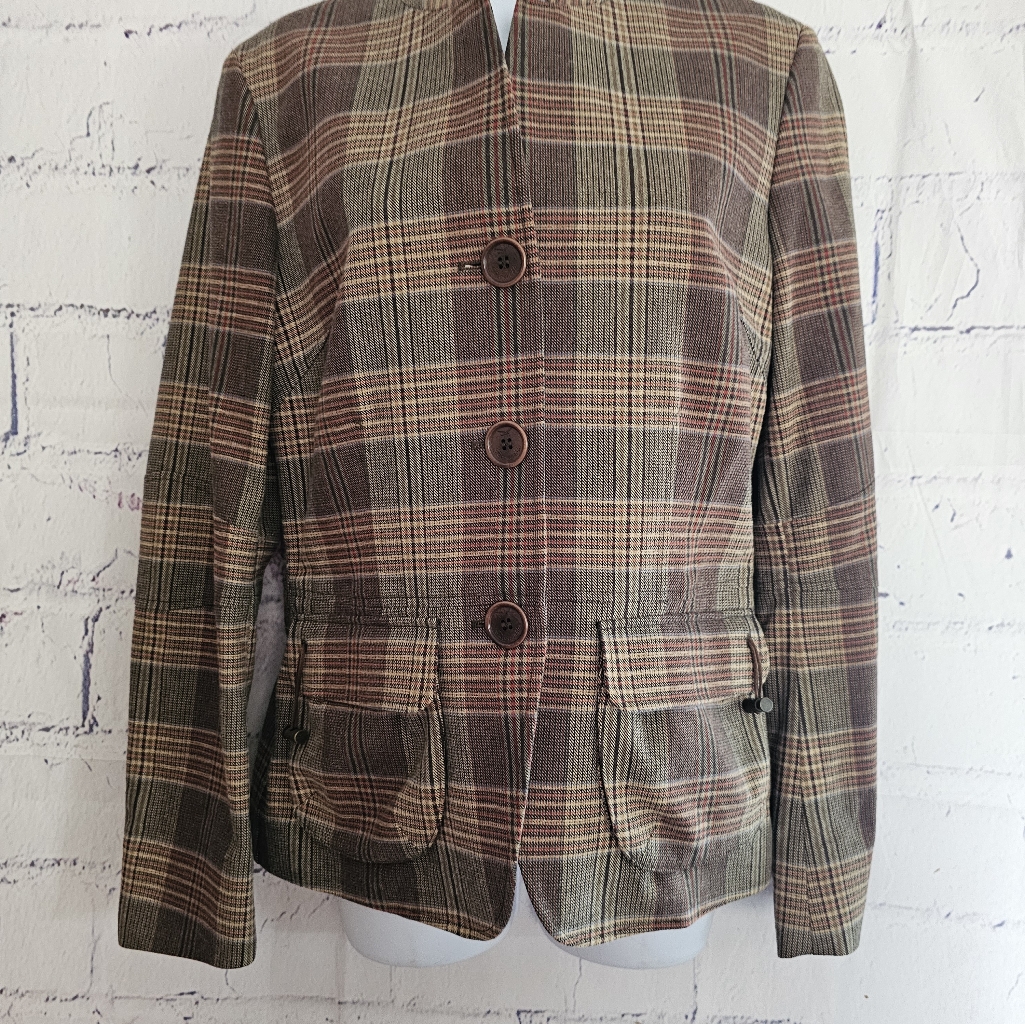 Faconnable Brown Plaud Equestrian Style Blazer Small Button Closure Zip Cuffs